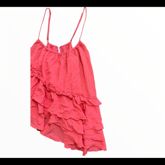 FREE PEOPLE Solid Flutter By Ruffle Spaghetti Strap Tank Coral Pink Size Small - Picture 5 of 11